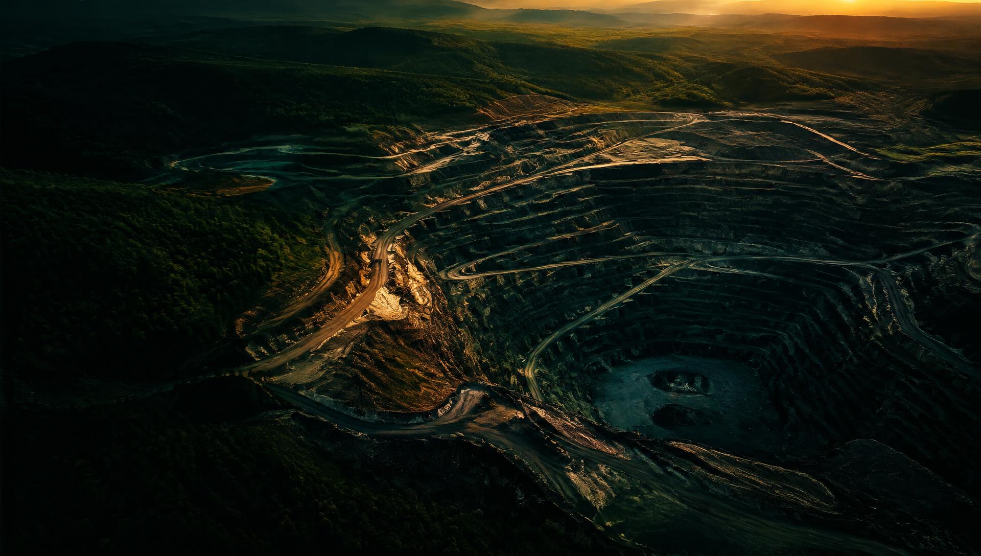 Open-pit mine at dusk